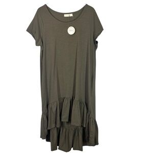 ZIM & ZOE Women's Plus 18 Olive Green Ella Ruffle Hi Low Cotton Midi Dress
